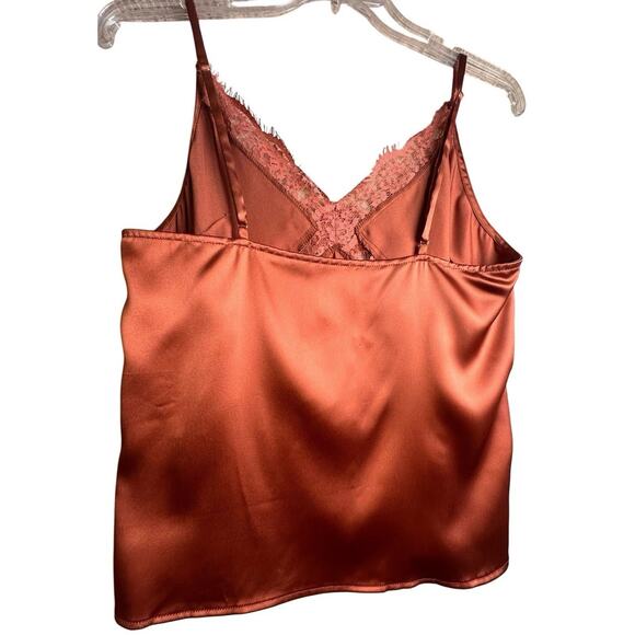 Elegant Lace Trim Satin Blouse - Rust - Picture 5 of 16